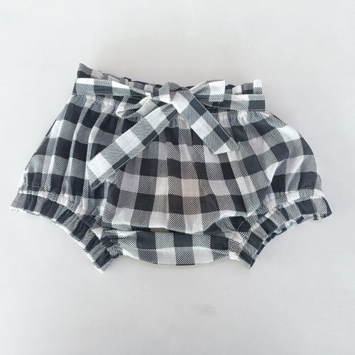 Black Checkered Printed Shorts-Style Diaper Cover With Belt