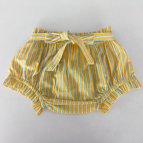 Yellow Striped Print Shorts-Style Diaper Cover With Belt