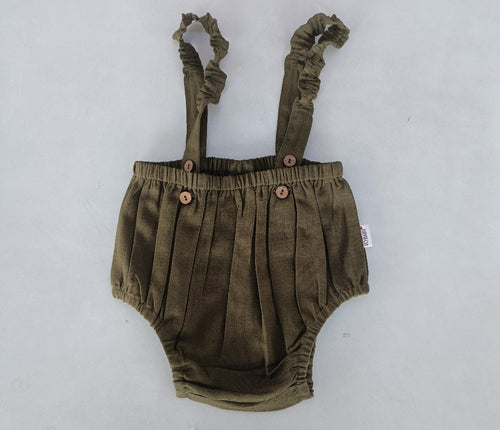 Military-Green Color Suspender Shorts-Style Diaper Cover