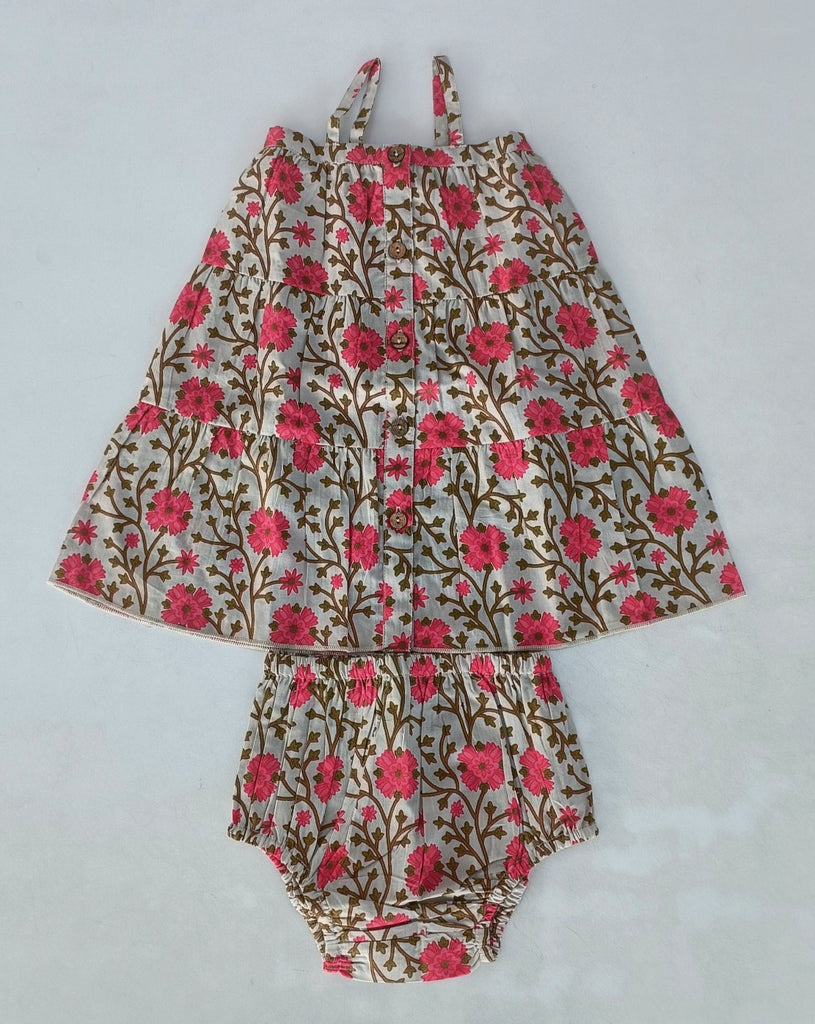 Pink & Beige Floral Tiered Dress Yo Baby Wholesale