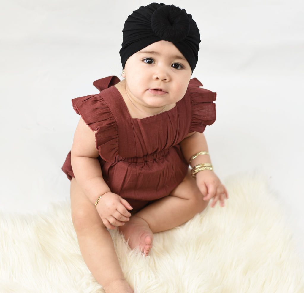 Ruffled RacerBack Romper Maroon Yo Baby Wholesale