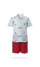 Boys Heart-Embroidered Cotton Bowling Shirt & Shorts Set