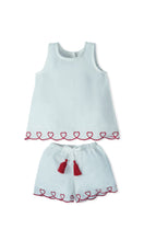 Heart-Embroidered Cotton Top & Shorts Set