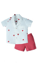 Boys Heart-Embroidered Cotton Bowling Shirt & Shorts Set