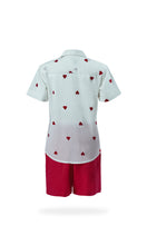 Boys Heart-Embroidered Cotton Bowling Shirt & Shorts Set