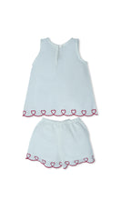 Heart-Embroidered Cotton Top & Shorts Set