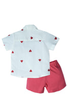 Boys Heart-Embroidered Cotton Bowling Shirt & Shorts Set