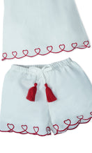 Heart-Embroidered Cotton Top & Shorts Set