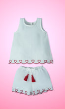 Heart-Embroidered Cotton Top & Shorts Set