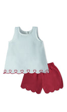 Heart Embroidered Top & Scalloped Shorts Set