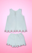 Heart-Embroidered Cotton Top & Shorts Set