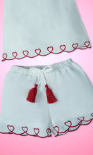 Heart-Embroidered Cotton Top & Shorts Set