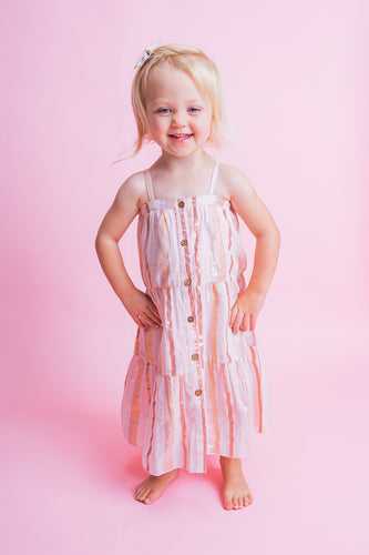 Baby Pink Lurex Solid Color Tiered Dress and Bloomers