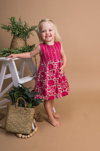 Floral Shift Dress With Drawstring Detail & Diaper Cover Set