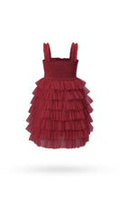 Red Tulle Solid Color Tiered Ruffle Dress