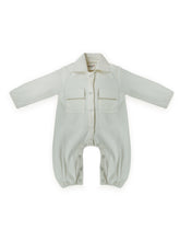Off-White Corduroy Solid Color Long Sleeve Baby Jumpsuit