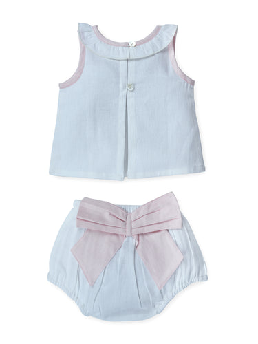 Top bianco con collo arricciato e copri pannolino con cintura stile corto - Set da 5 pezzi 