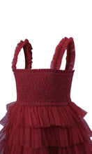 Red Tulle Solid Color Tiered Ruffle Dress