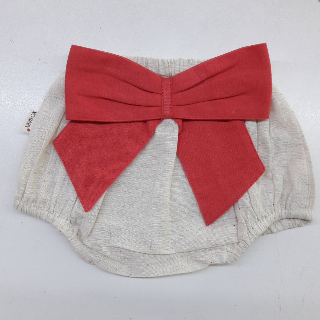 Ivory Diaper Covers with Coral Bows