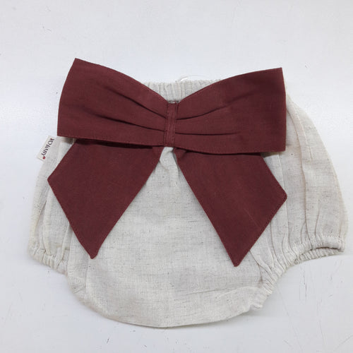 Ivory Diaper Cover with Maroon Bows