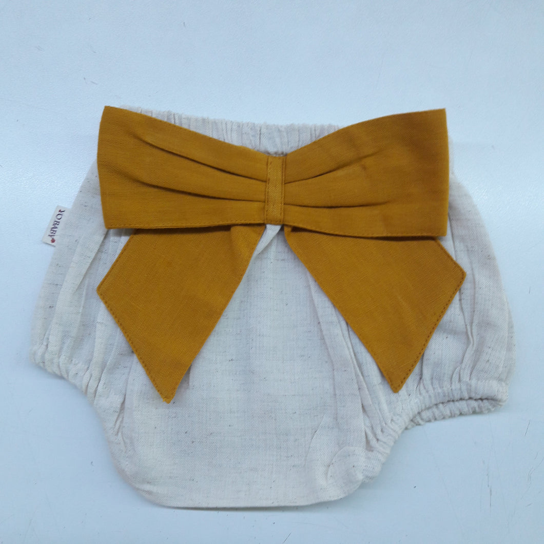 Ivory Diaper Cover with Mustard Bows