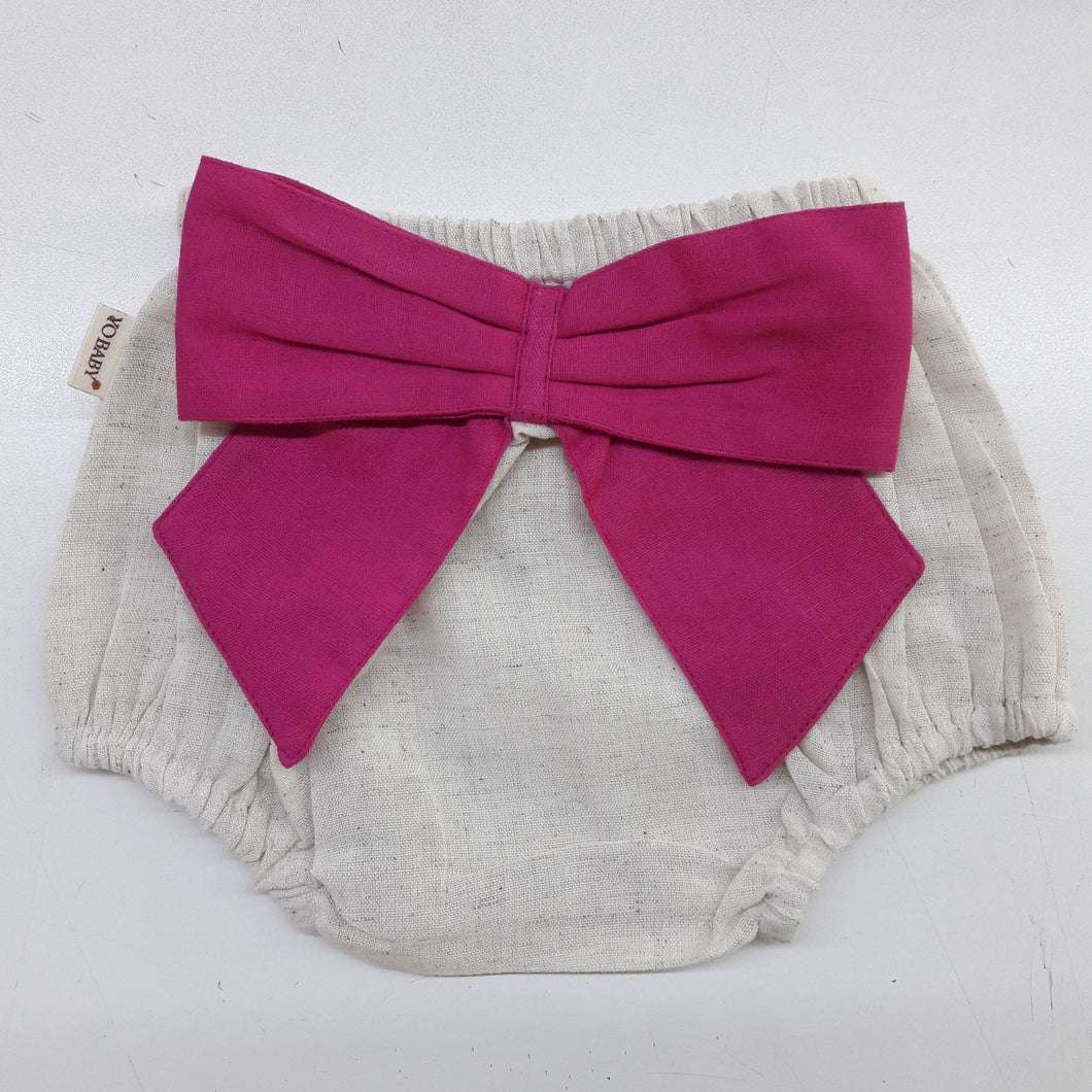 Ivory Diaper Cover with Hot-Pink Bows