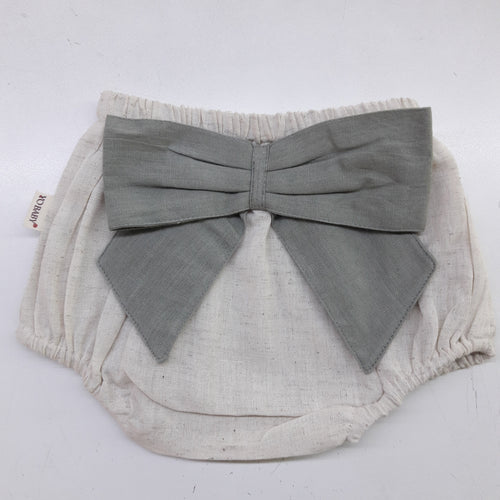 Ivory Diaper Cover with Grey Bows