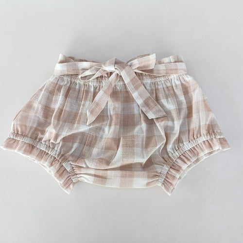 Blush Checkered Printed Shorts-Style Diaper Cover With Belt