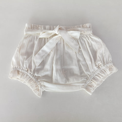 Floral Embroidery Off-White Color Shorts-Style Diaper Cover With Belt