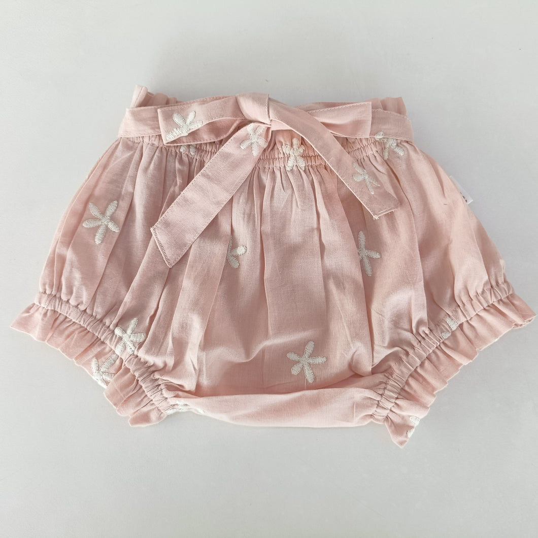 Floral Embroidery Blush Color Shorts-Style Diaper Cover With Belt