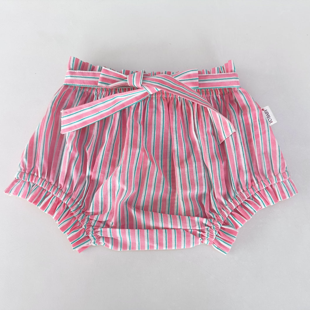 Couvre-couche style short à imprimé rayé rose avec ceinture