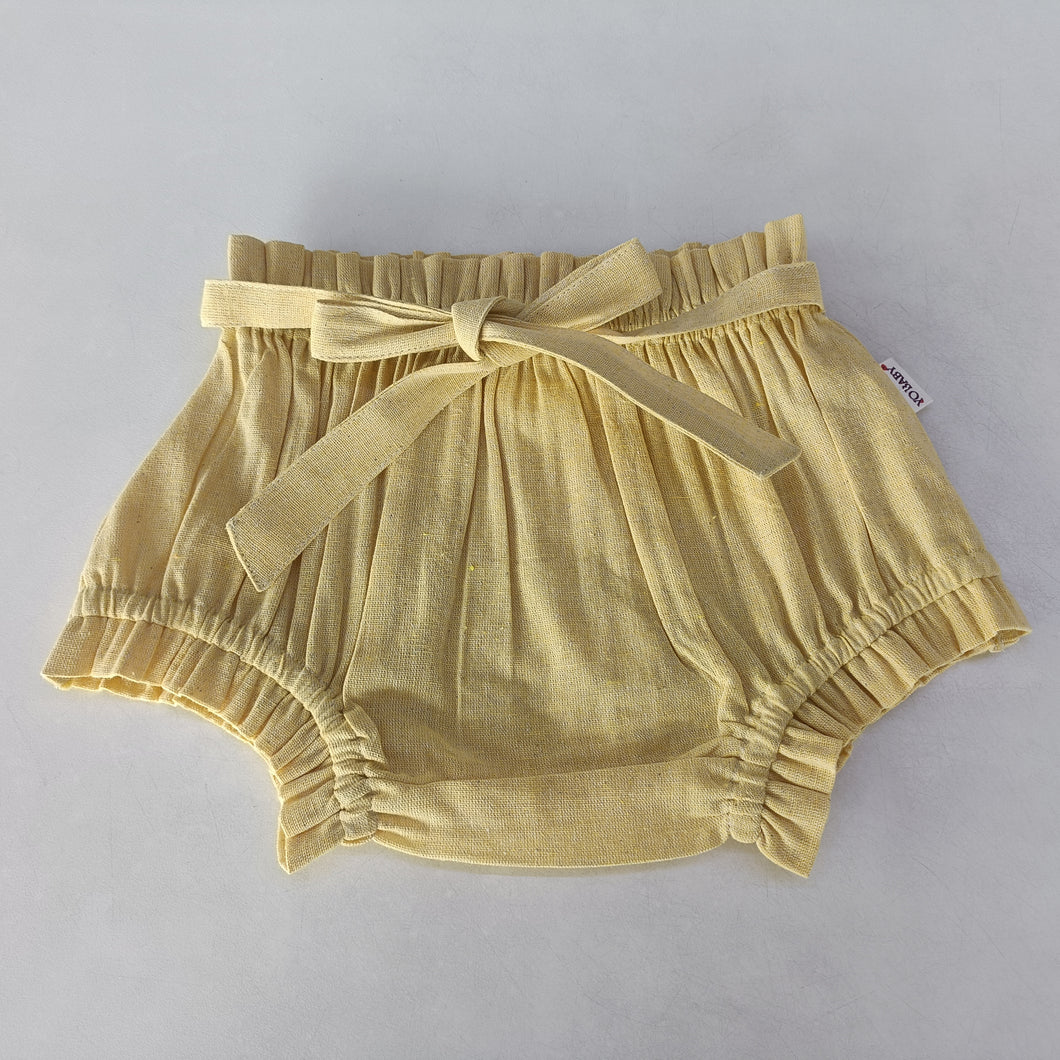 Yellow Chambray Shorts-Style Diaper Cover With Belt