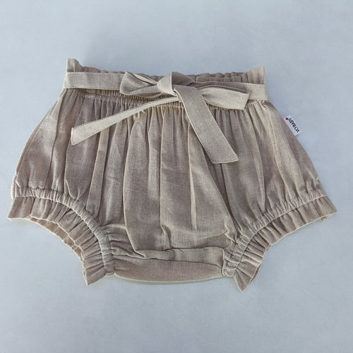 Beige Chambray Shorts-Style Diaper Cover With Belt