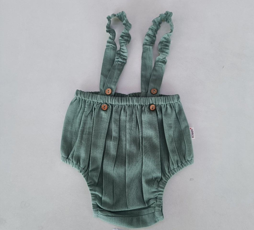 Sage-Green Color Suspender Shorts-Style Diaper Cover