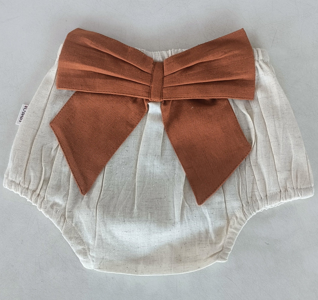 Ivory Diaper Cover With Rust Bows