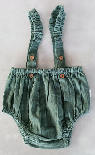 Sage-Green Color Corduroy Suspenders Diaper Cover