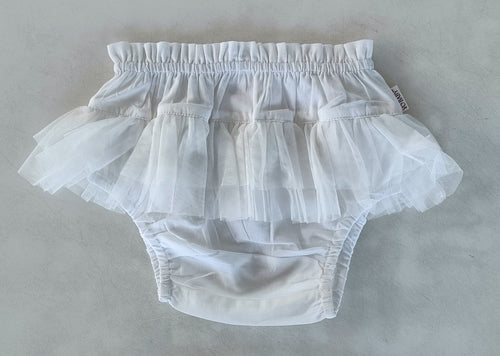 White Solid Color Tulle Ruffles Diaper Cover