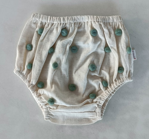 Ivory Color Diaper Cover With Sage-Green Color Pom-Pom