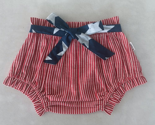 Red Striped Printed Shorts-Style Diaper Cover