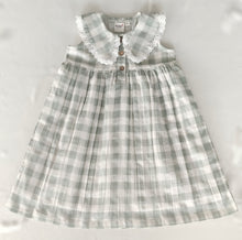 Sage Checks Dress with Delicate Lace Peter-Pan Collar