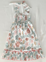 Stylish Kids' Sleeveless Dress with Frill & Ruffle Accents - White & Sage Floral Print