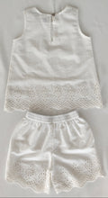 Kids Sleeveless White Schiffli Top & Schiffli Border Shorts