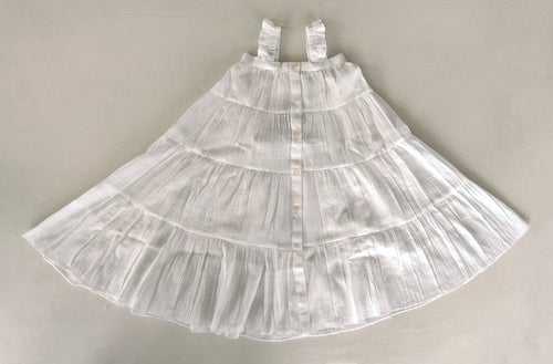 White Textured Checks Multi-Tiered Ruffle Dress