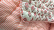 Reversible Quilted Blanket -  Coral booti Printed & Coral Stripes