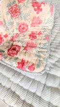 Reversible Quilted Blanket -  Sage & Red Print & Sage Stripes