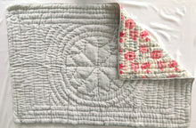 Reversible Quilted Blanket -  Sage & Red Print & Sage Stripes