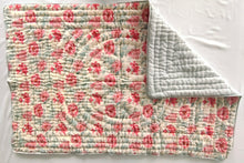 Reversible Quilted Blanket -  Sage & Red Print & Sage Stripes