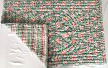 Reversible Quilted Blanket- Printed Green & Stripe