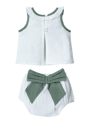 Top bianco con collo arricciato e copri pannolino con cintura stile corto - Set da 5 pezzi 