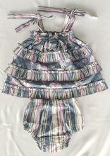 Baby Girls Grey Stripe & Floral Print Layered Singlet Dress